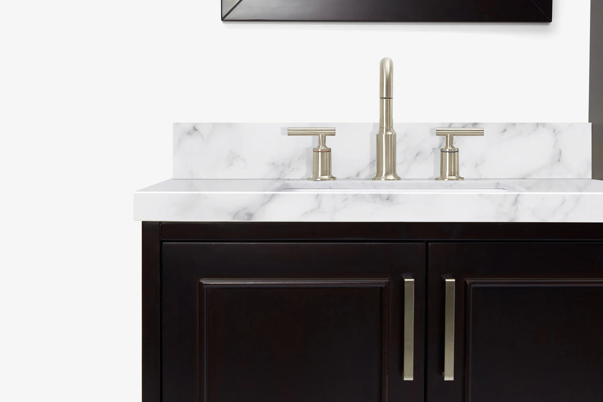 Ariel stafford 85 in. double rectangle sink vanity set with 1.5 in. carrara white marble countertops in white