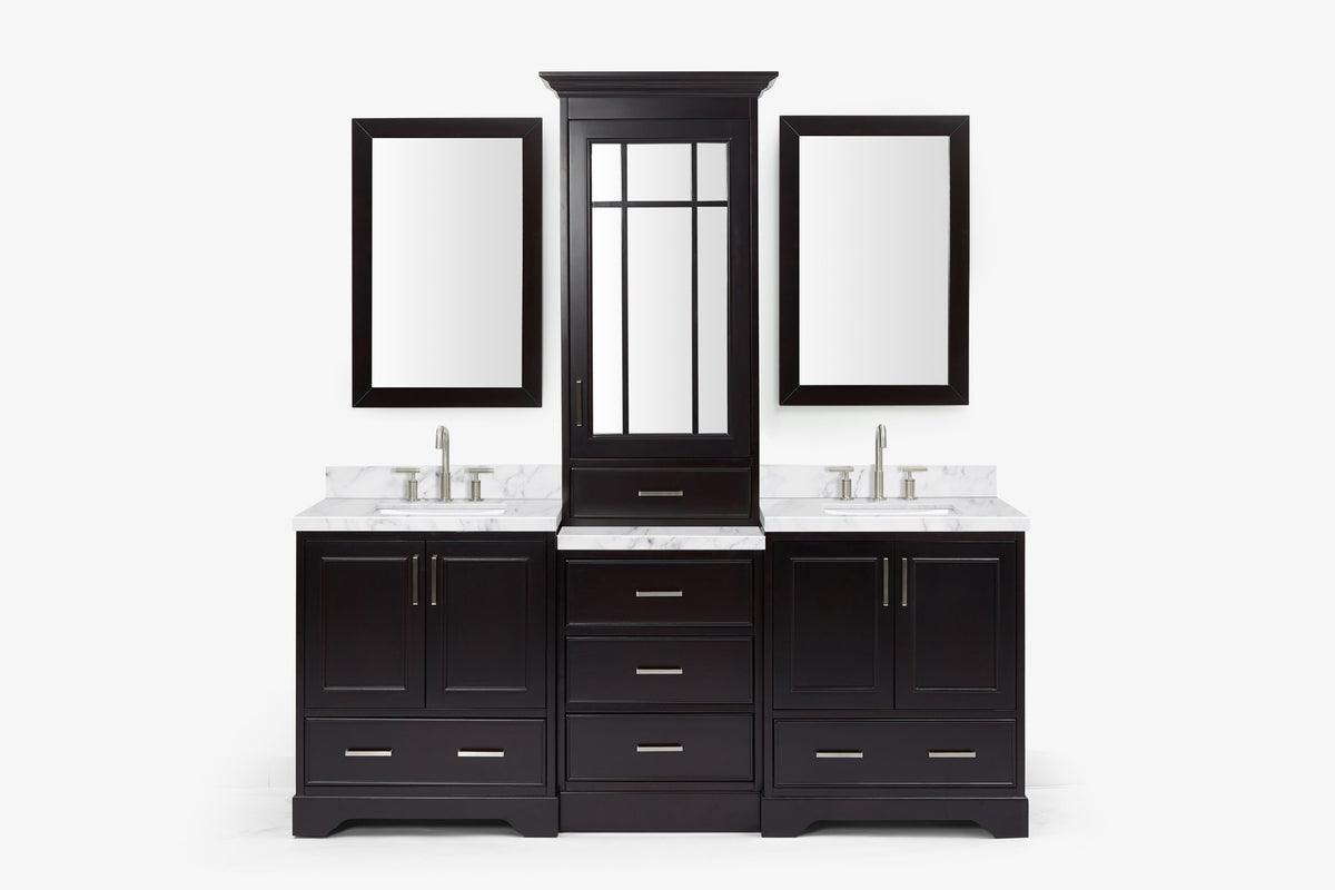 Ariel stafford 85 in. double rectangle sink vanity set with 1.5 in. carrara white marble countertops in white