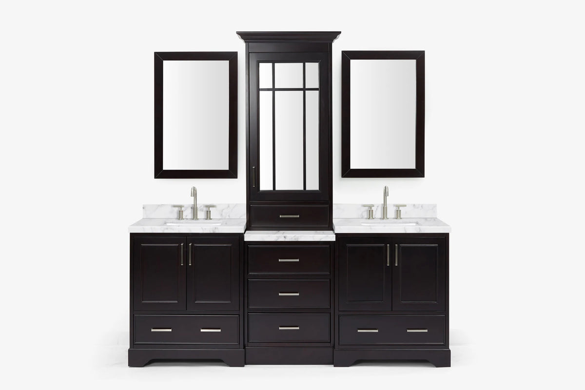 Ariel stafford 85 in. double rectangle sink vanity set with 1.5 in. carrara white marble countertops in white