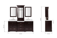 Ariel stafford 85 in. double rectangle sink vanity set with 1.5 in. carrara white marble countertops in white