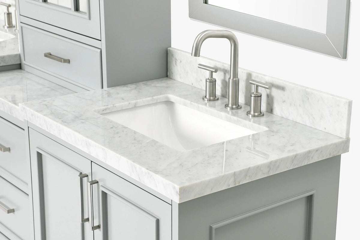 Ariel stafford 85 in. double rectangle sink vanity set with 1.5 in. carrara white marble countertops in white