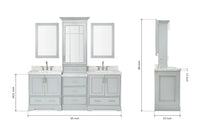 Ariel stafford 85 in. double rectangle sink vanity set with 1.5 in. carrara white marble countertops in white