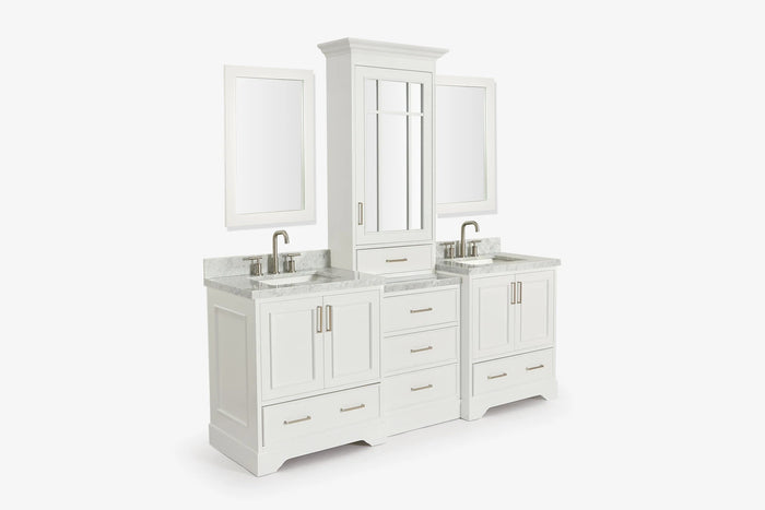 Ariel stafford 85 in. double rectangle sink vanity set with 1.5 in. carrara white marble countertops in white