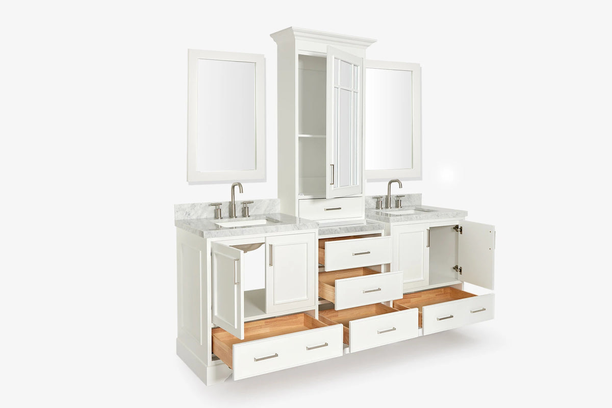 Ariel stafford 85 in. double rectangle sink vanity set with 1.5 in. carrara white marble countertops in white