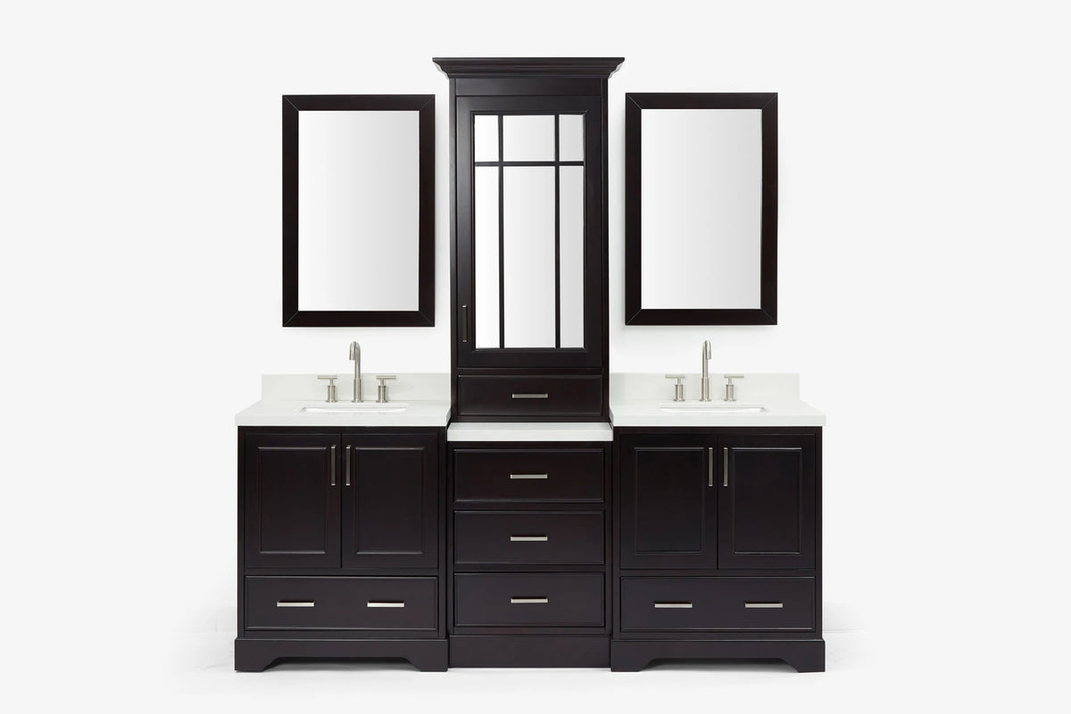 Ariel stafford 85 in. double rectangle sink vanity set with 1.5 in. carrara white marble countertops in white
