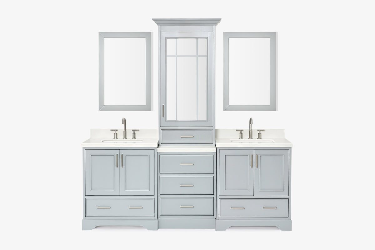 Ariel stafford 85 in. double rectangle sink vanity set with 1.5 in. carrara white marble countertops in white