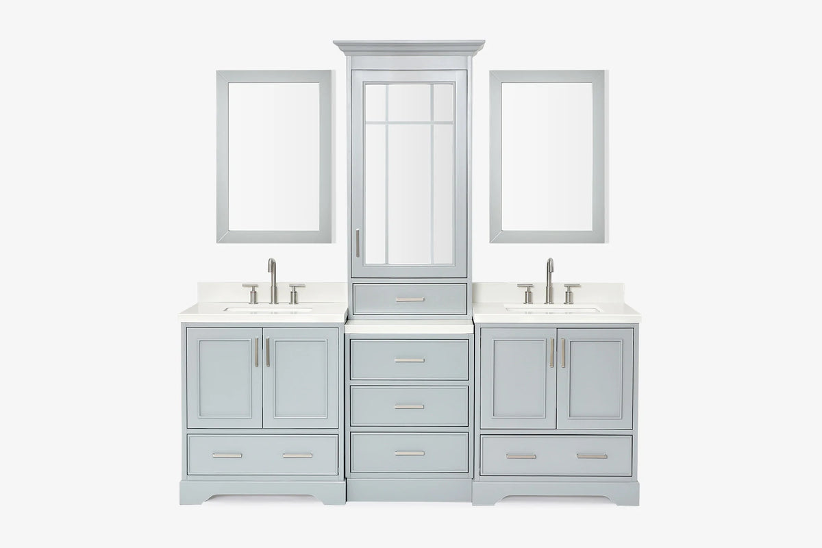 Ariel stafford 85 in. double rectangle sink vanity set with 1.5 in. carrara white marble countertops in white