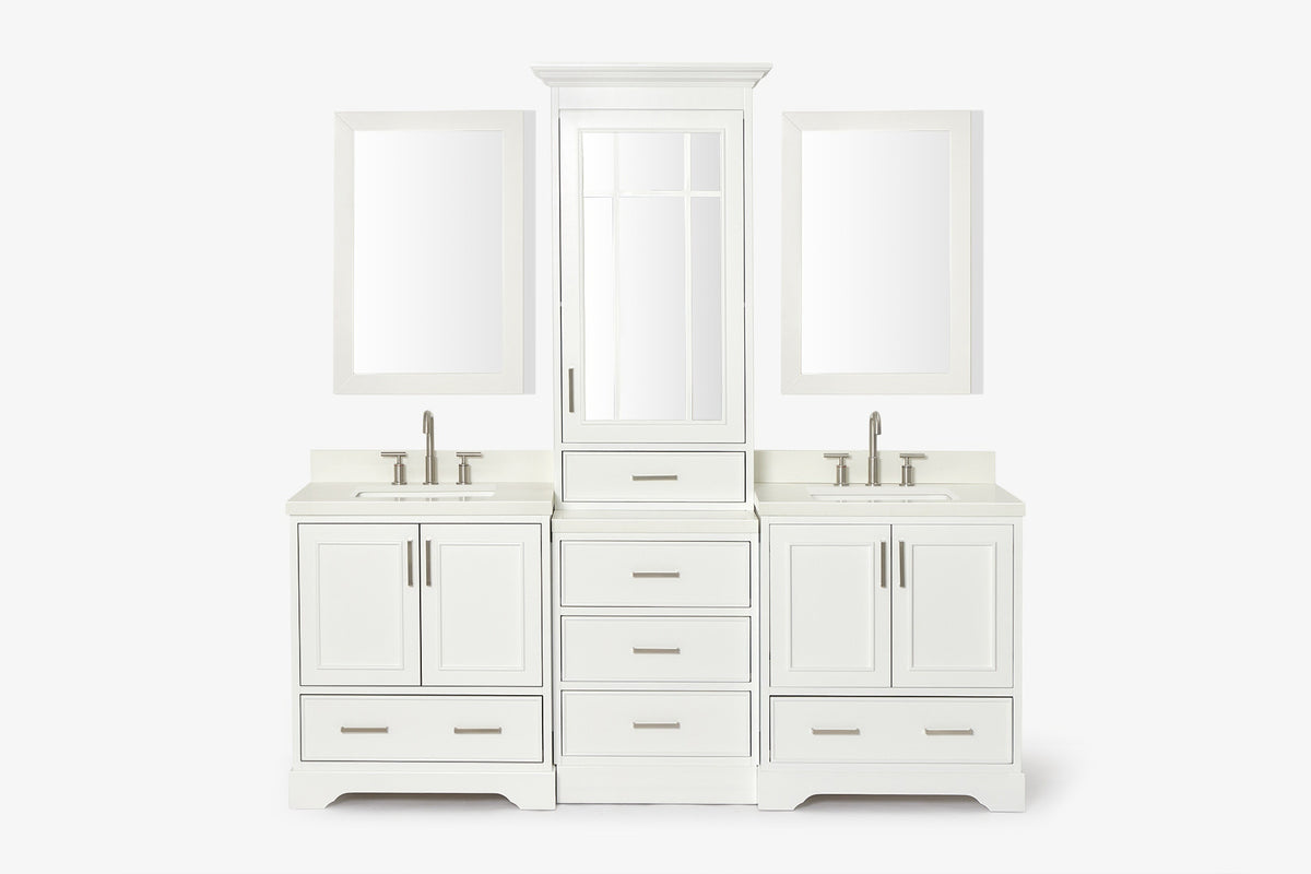 Ariel stafford 85 in. double rectangle sink vanity set with 1.5 in. carrara white marble countertops in white