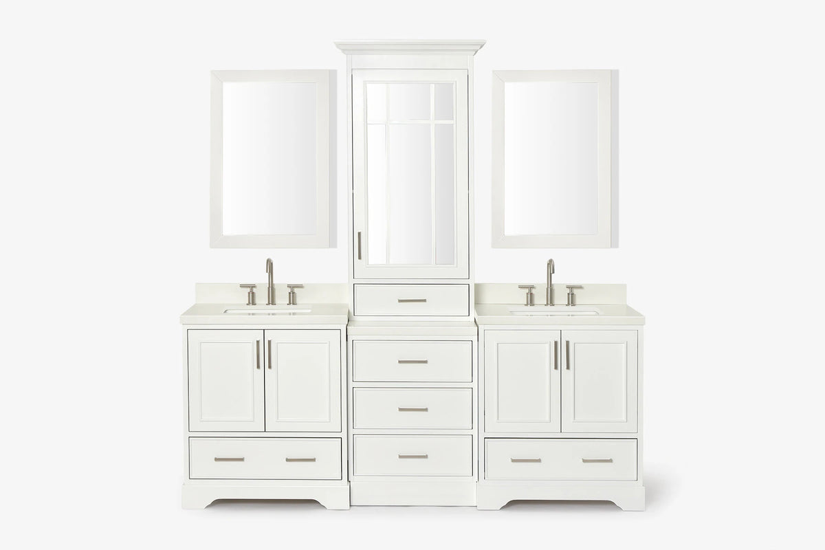 Ariel stafford 85 in. double rectangle sink vanity set with 1.5 in. carrara white marble countertops in white
