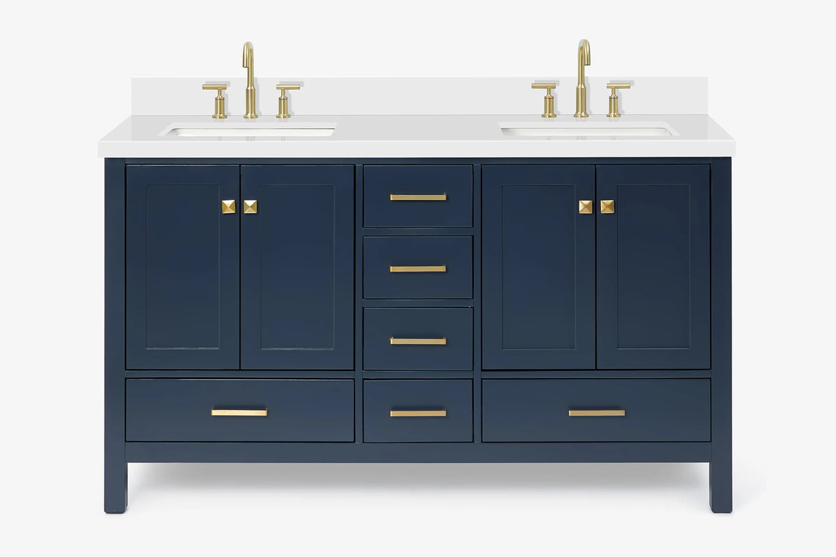 Ariel cambridge( 60 in , 61 in )  double rectangle sink vanity with Marble (0.75 in, 1.5 in, 2 in) countertop