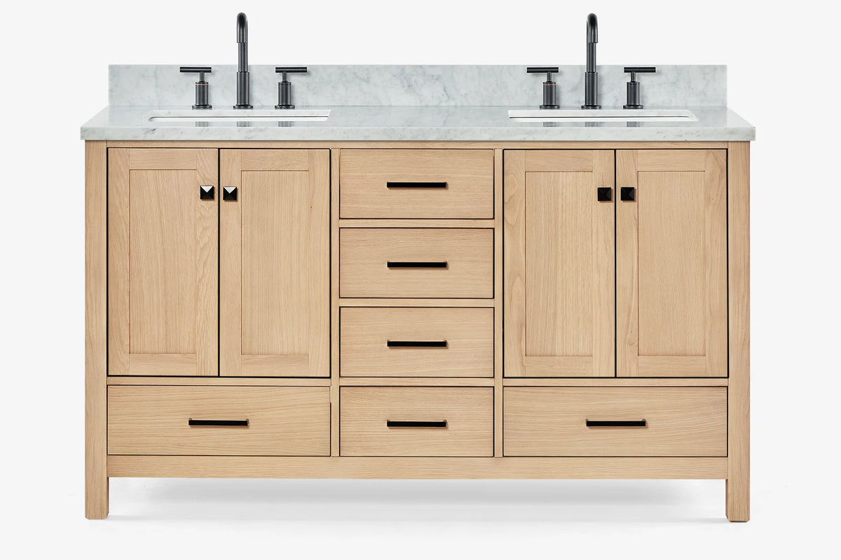 Ariel cambridge( 60 in , 61 in )  double rectangle sink vanity with Marble (0.75 in, 1.5 in, 2 in) countertop