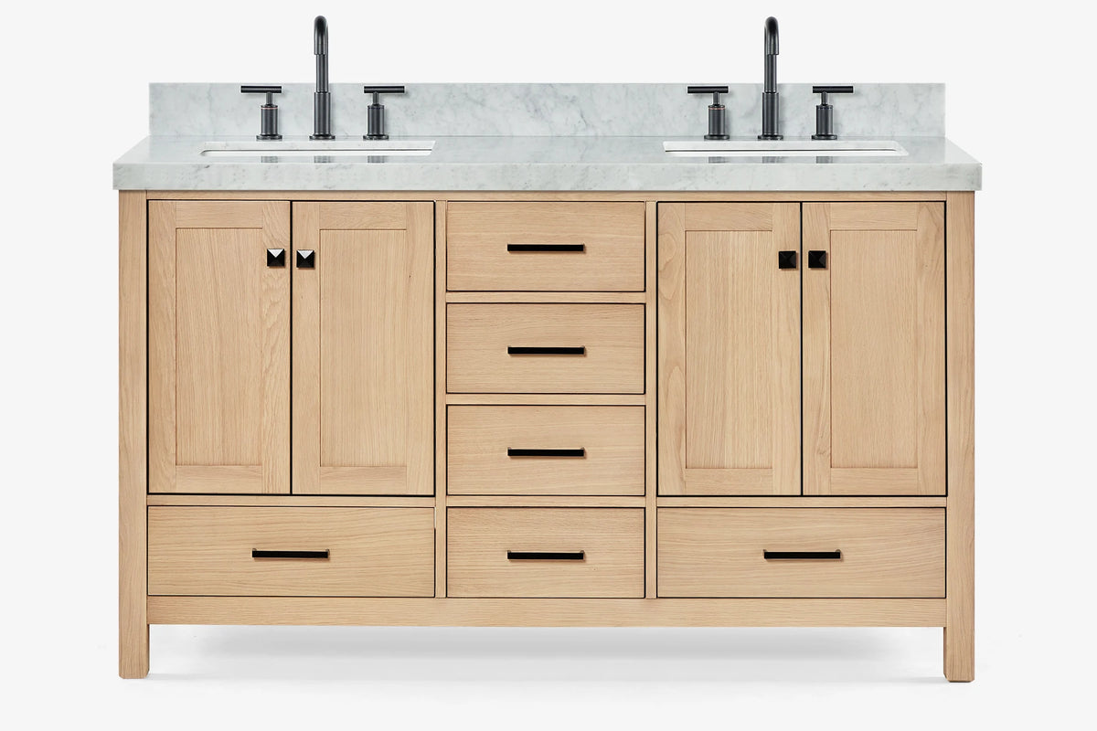 Ariel cambridge( 60 in , 61 in )  double rectangle sink vanity with Marble (0.75 in, 1.5 in, 2 in) countertop