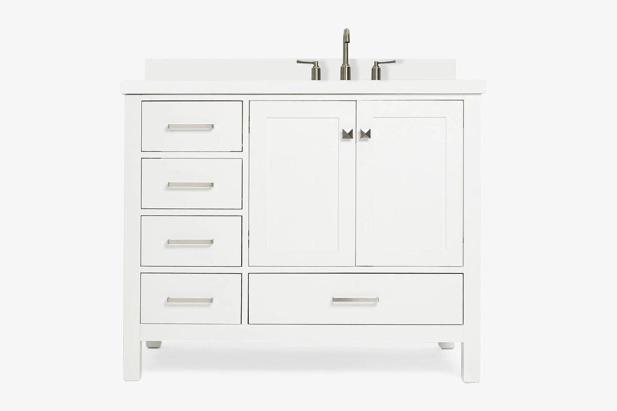Ariel cambridge (43 inch, 42 inch) right offset single rectangular sink bathroom vanity with marble countertop (0.75 inch, 1.5 inch, 2 inch).