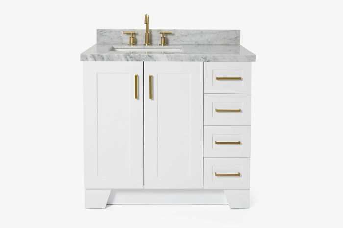 Ariel taylor (36"& 37") left offset single rectangle sink vanity with marble (0.75"& 1.5") countertop.