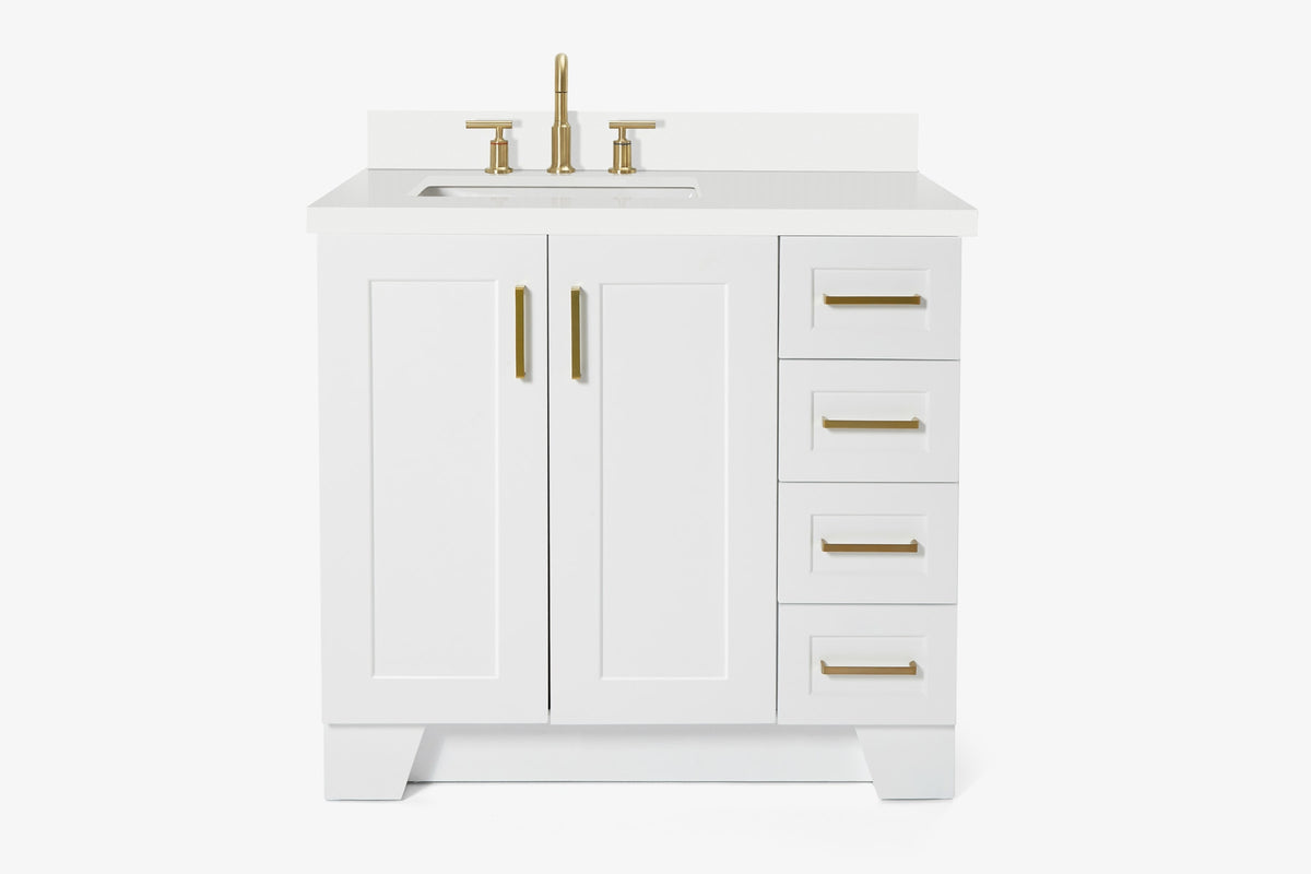 Ariel taylor (36"& 37") left offset single rectangle sink vanity with marble (0.75"& 1.5") countertop.