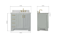 Ariel taylor (36"& 37") right offset single rectangle sink vanity with marble (0.75" & 1.5")countertop.