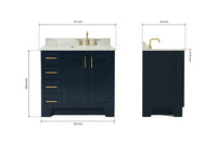 Ariel taylor (36"& 37") right offset single rectangle sink vanity with marble (0.75" & 1.5")countertop.