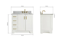 Ariel taylor (36"& 37") right offset single rectangle sink vanity with marble (0.75" & 1.5")countertop.