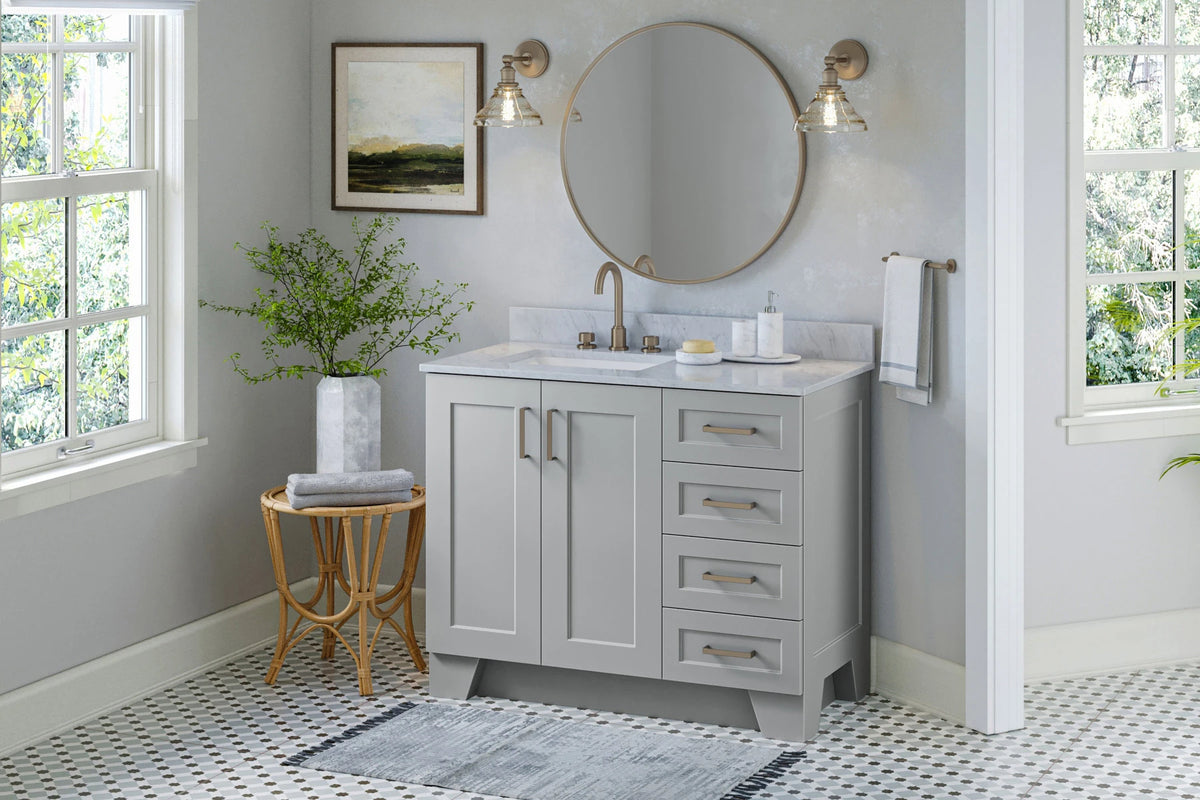 Ariel taylor (42" & 43") left offset single rectangle sink vanity with marble (0.75"& 1.5") countertop.