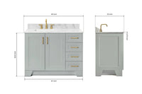 Ariel taylor (42" & 43") left offset single rectangle sink vanity with marble (0.75"& 1.5") countertop.