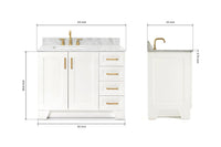 Ariel taylor (42" & 43") left offset single rectangle sink vanity with marble (0.75"& 1.5") countertop.