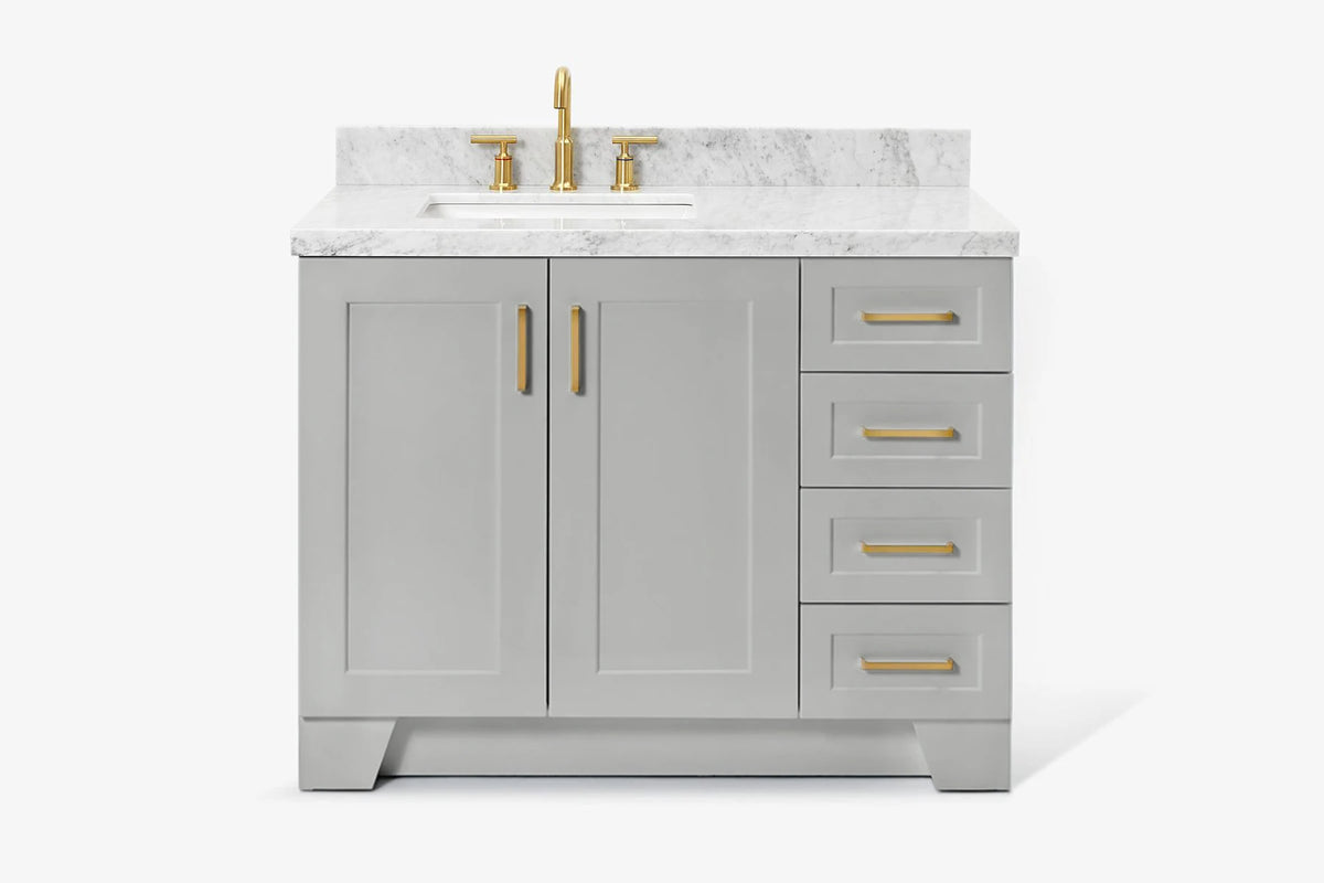 Ariel taylor (42" & 43") left offset single rectangle sink vanity with marble (0.75"& 1.5") countertop.