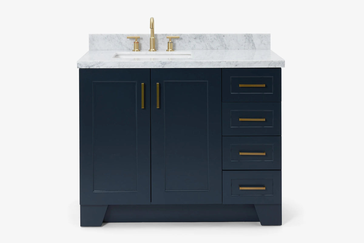 Ariel taylor (42" & 43") left offset single rectangle sink vanity with marble (0.75"& 1.5") countertop.