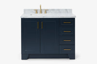 Ariel taylor (42" & 43") left offset single rectangle sink vanity with marble (0.75"& 1.5") countertop.
