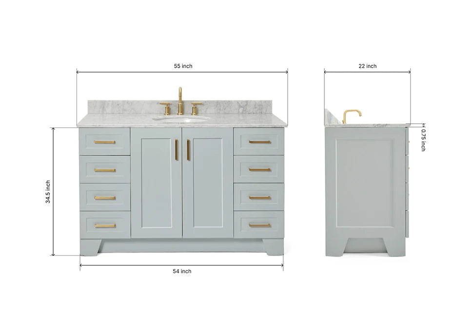 Ariel taylor (54"& 55") single oval sink vanity with marble (0.75" & 1.5")countertop.