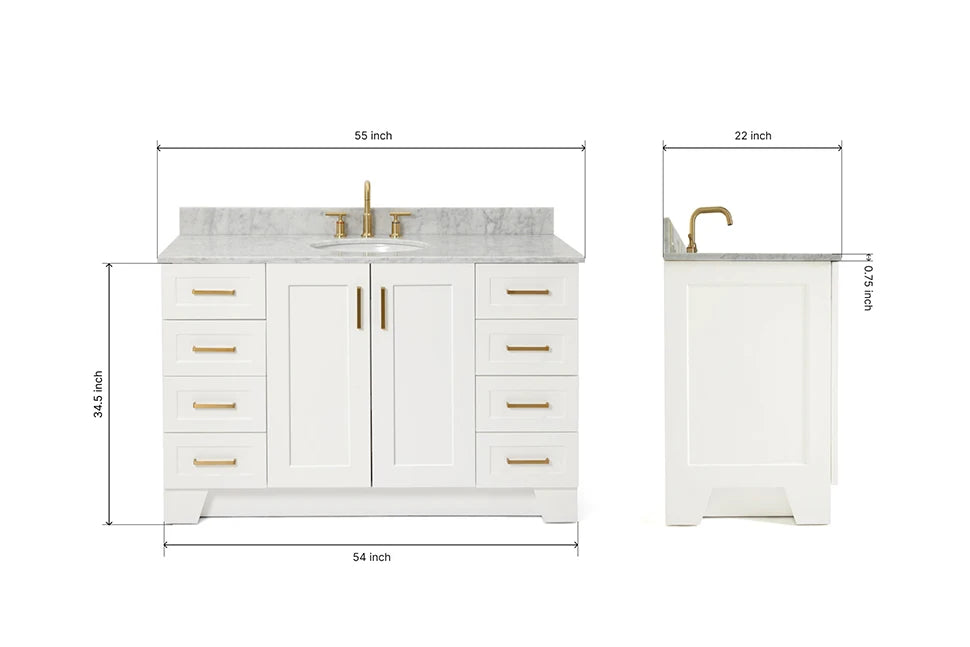 Ariel taylor (54"& 55") single oval sink vanity with marble (0.75" & 1.5")countertop.