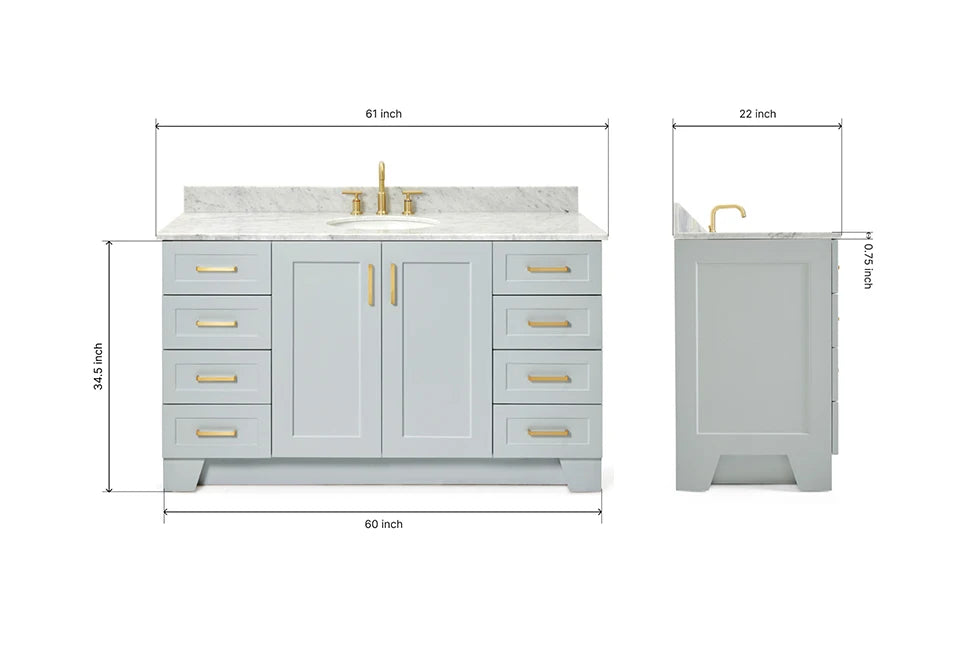 Ariel taylor (60"& 61")single oval sink vanity with marble (0.75"& 1.5") countertop.