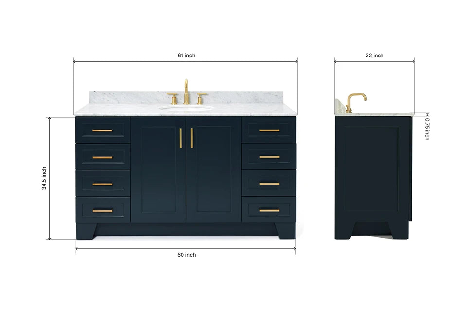 Ariel taylor (60"& 61")single oval sink vanity with marble (0.75"& 1.5") countertop.