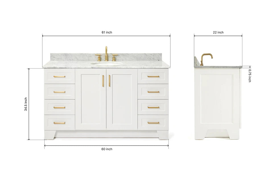 Ariel taylor (60"& 61")single oval sink vanity with marble (0.75"& 1.5") countertop.