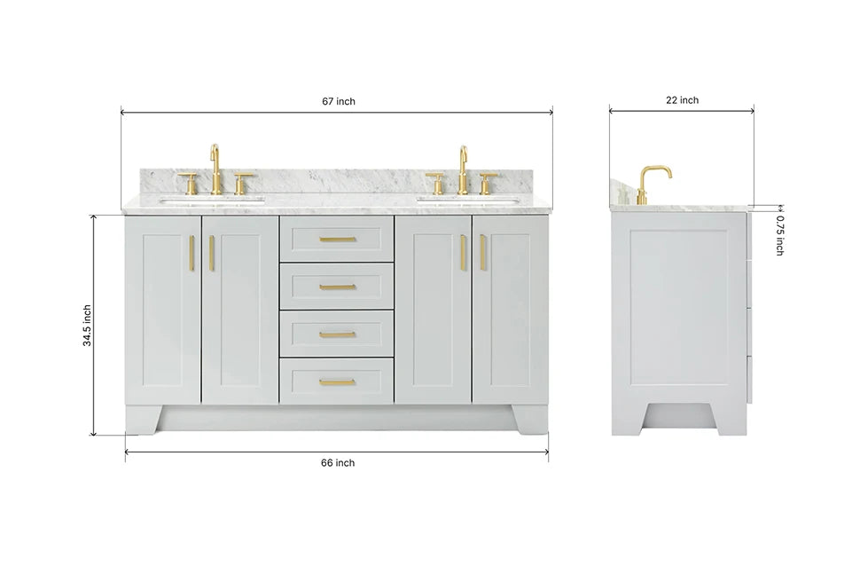 Ariel taylor (66"& 67") double rectangle sink vanity with marble countertop (0.75"& 1.5") edge.