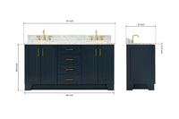 Ariel taylor (66"& 67") double rectangle sink vanity with marble countertop (0.75"& 1.5") edge.