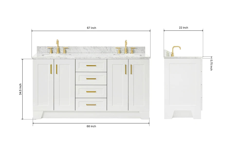 Ariel taylor (66"& 67") double rectangle sink vanity with marble countertop (0.75"& 1.5") edge.