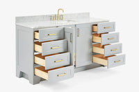 Ariel taylor (66"& 67") single rectangle sink vanity with  marble countertop (0.75"&1.5") edge.