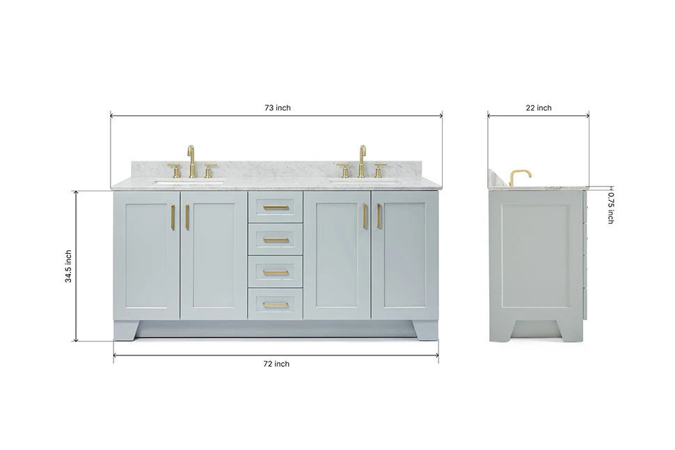 Ariel taylor (72"& 73") double rectangle sink vanity with marble (0.75" & 1.5") countertop.