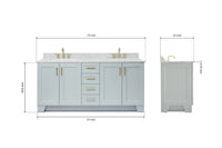 Ariel taylor (72"& 73") double rectangle sink vanity with marble (0.75" & 1.5") countertop.