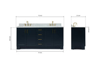 Ariel taylor (72"& 73") double rectangle sink vanity with marble (0.75" & 1.5") countertop.