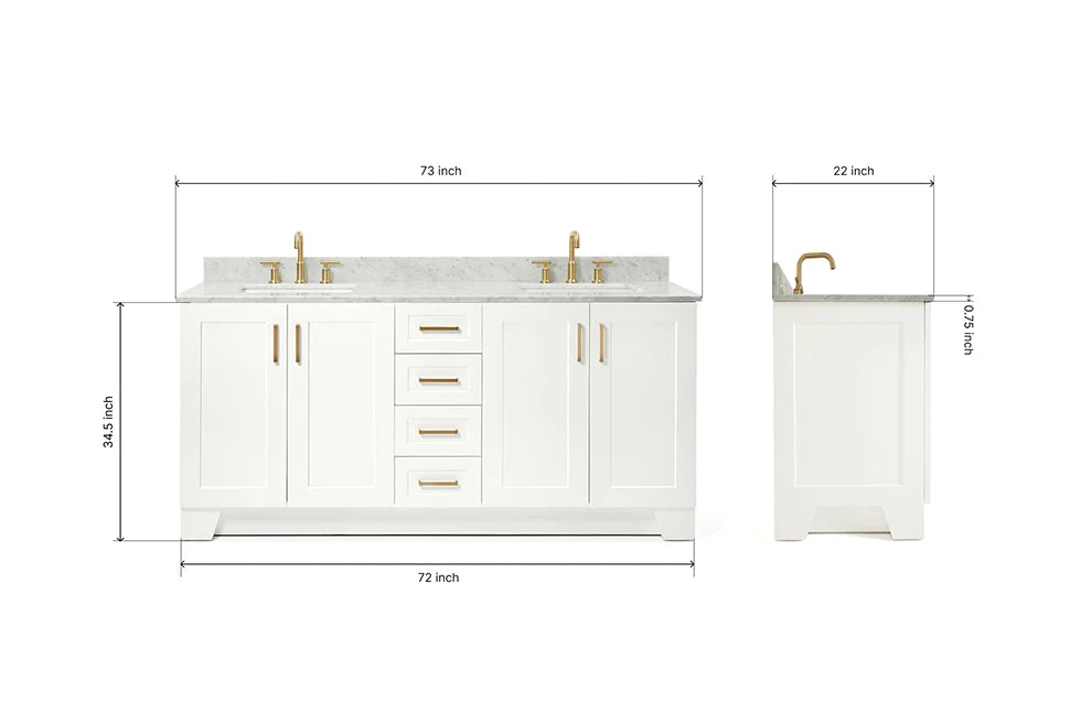 Ariel taylor (72"& 73") double rectangle sink vanity with marble (0.75" & 1.5") countertop.