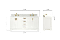 Ariel taylor (72"& 73") double rectangle sink vanity with marble (0.75" & 1.5") countertop.