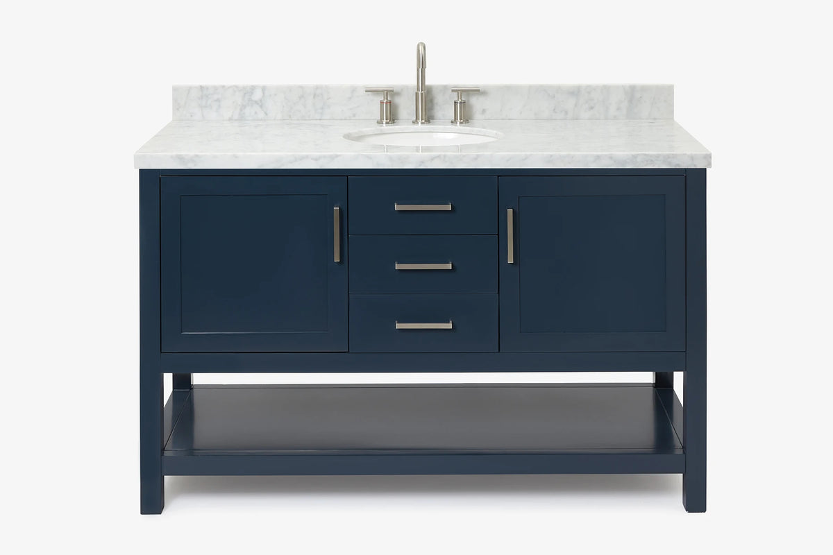 Ariel bayhill 54-55 in. oval sink vanity with carrara white marble (0.75,1.5) countertop