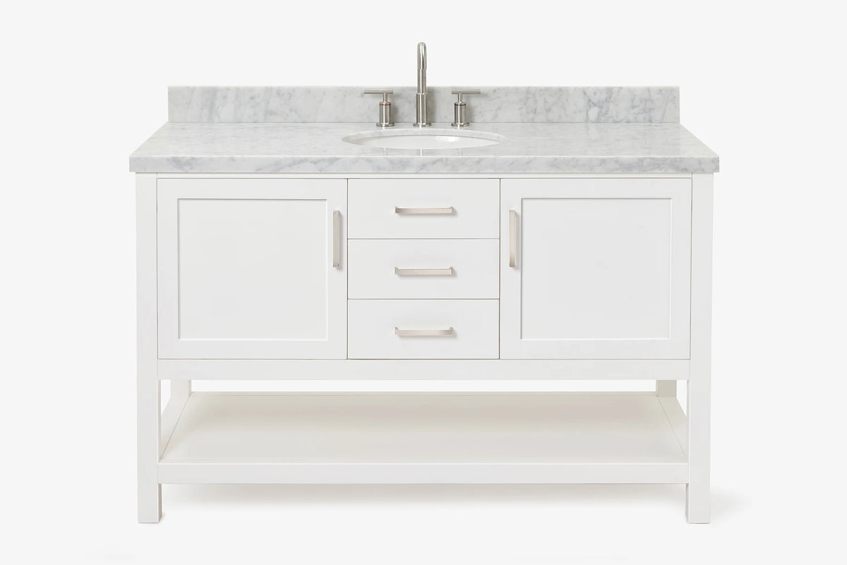 Ariel bayhill 54-55 in. oval sink vanity with carrara white marble (0.75,1.5) countertop