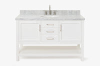 Ariel bayhill 54-55 in. oval sink vanity with carrara white marble (0.75,1.5) countertop