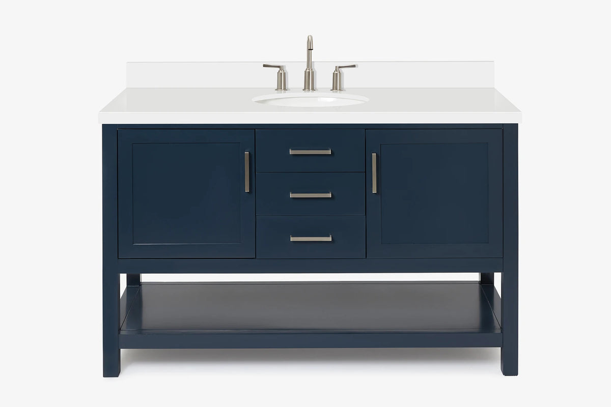 Ariel bayhill 54-55 in. oval sink vanity with carrara white marble (0.75,1.5) countertop