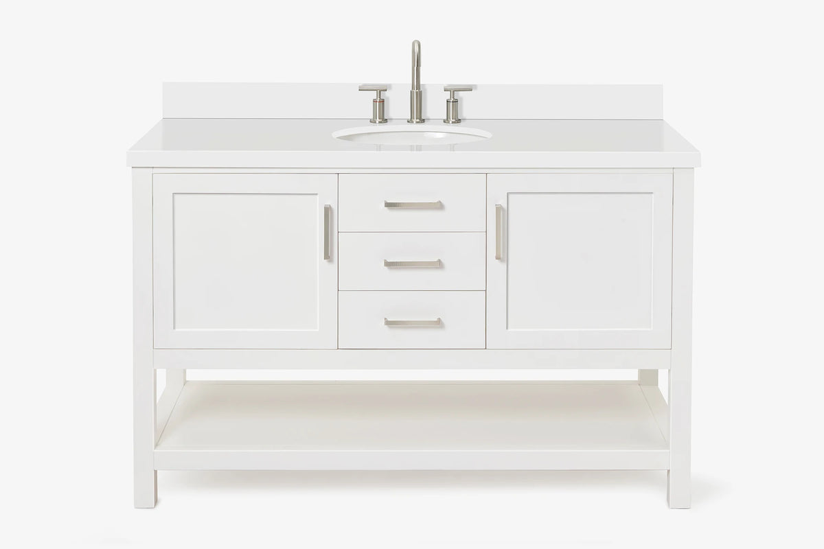 Ariel bayhill 54-55 in. oval sink vanity with carrara white marble (0.75,1.5) countertop