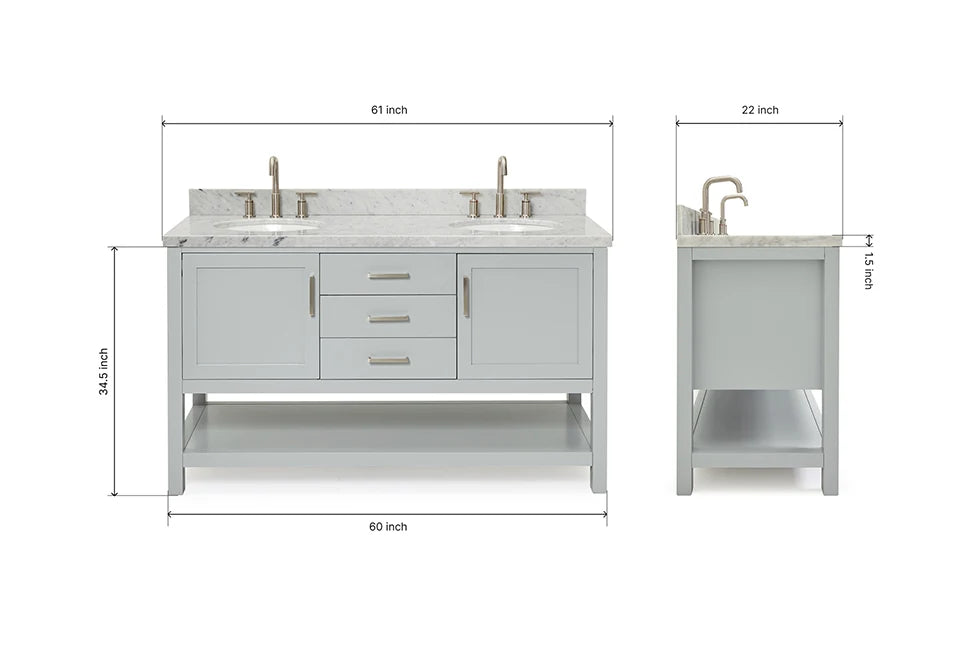 Ariel bayhill 60-61 in. double oval sink vanity with (0.75,1.5)  countertop