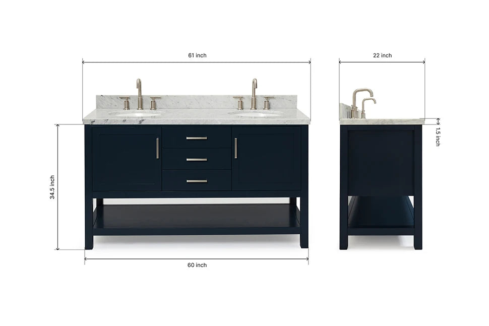 Ariel bayhill 60-61 in. double oval sink vanity with (0.75,1.5)  countertop