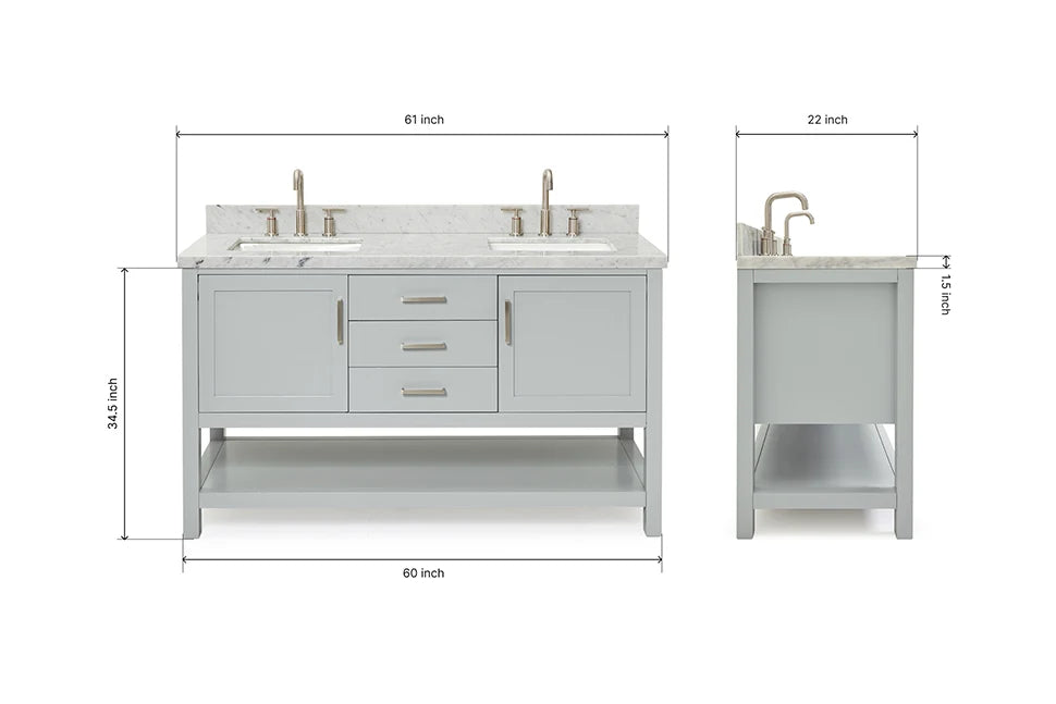 Ariel bayhill 60-61 in. double rectangle sink vanity with 0.75,1.5 countertop